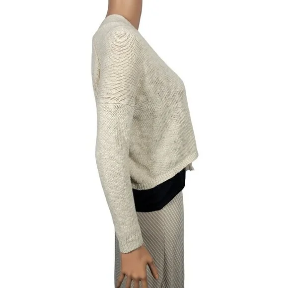 Lucky Brand Women's Cream Colored Cotton/Linen Blend Boho Crop Cardigan Size S - Picture 5 of 12